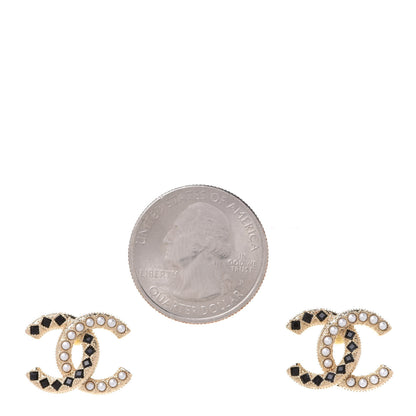 Chanel Resin Pearl CC Earrings Gold Black 2 of 5