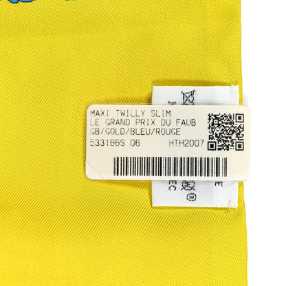 Hermes Silk Le Grand Prix du Faubourg Maxi Twilly Slim Gold Bleu Rouge 4 of 4
