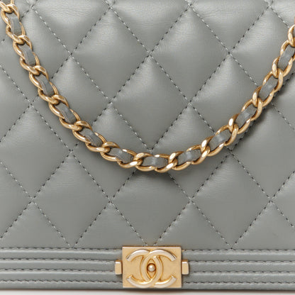 Chanel Lambskin Quilted Boy Wallet On Chain WOC Grey 9 of 13