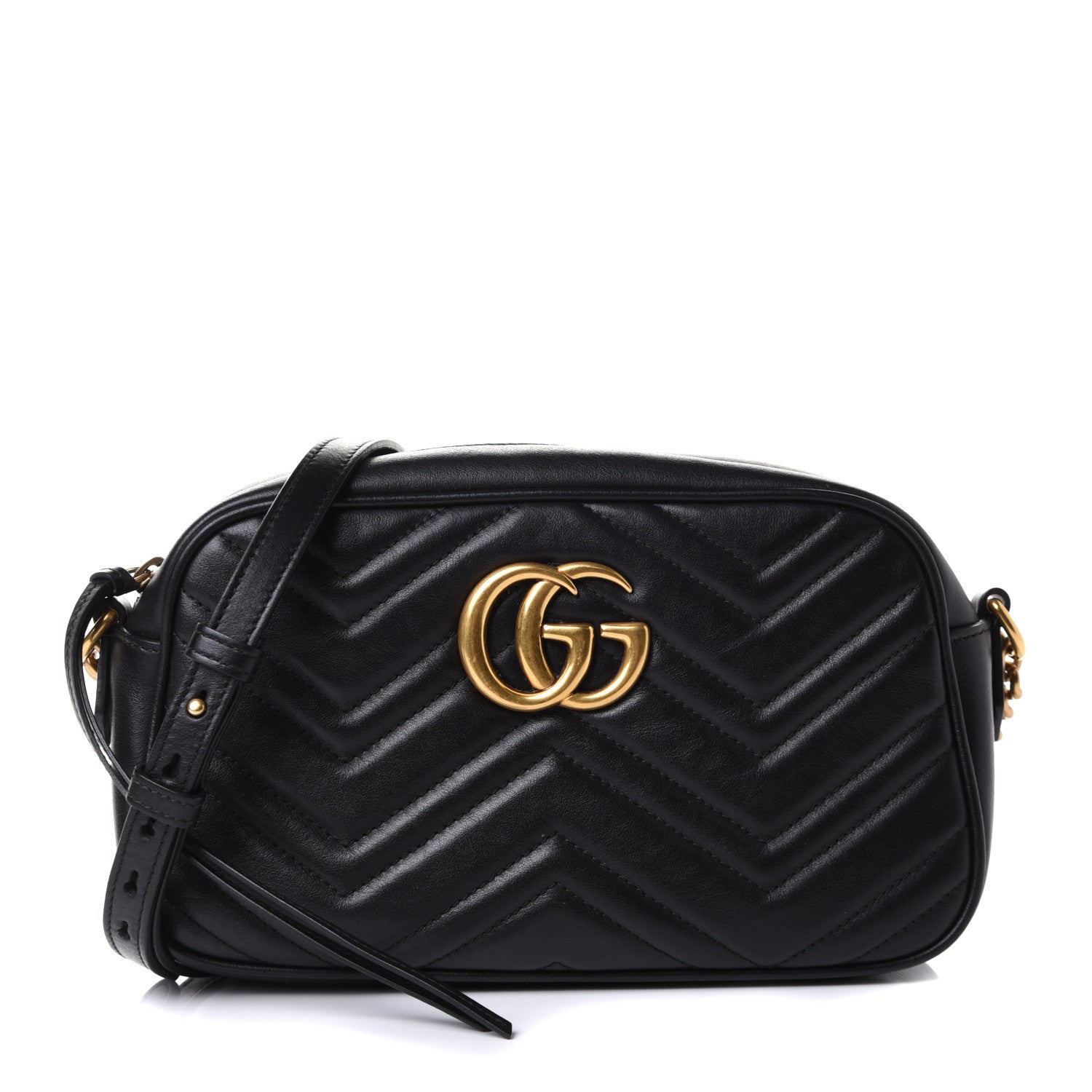 Gucci Calfskin Matelasse Small GG Marmont Chain Shoulder Bag Black 1 of 11