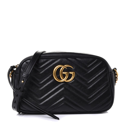 Gucci Calfskin Matelasse Small GG Marmont Chain Shoulder Bag Black 1 of 11