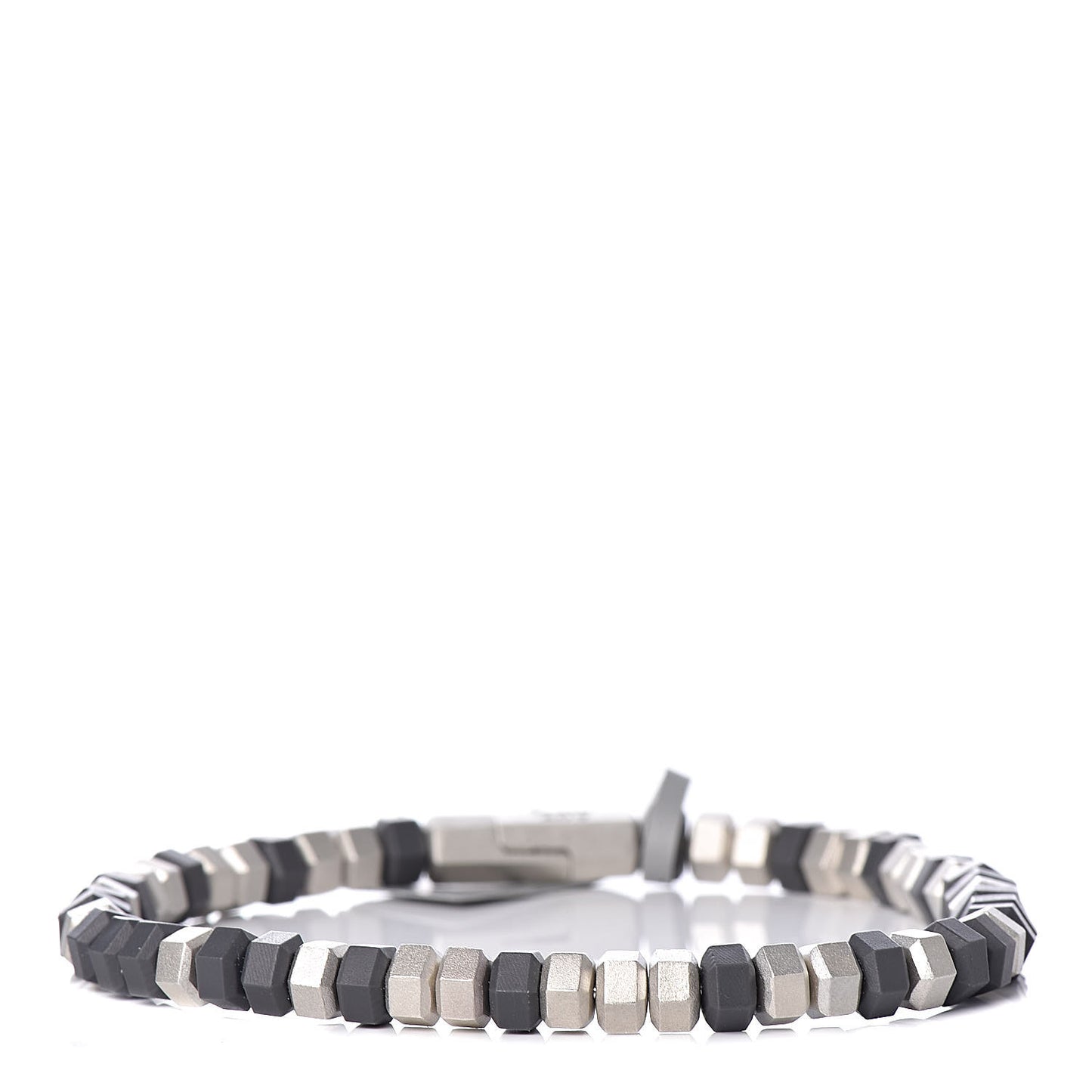 Sterling Silver Rubber Mens Hex Bead Bracelet Grey
