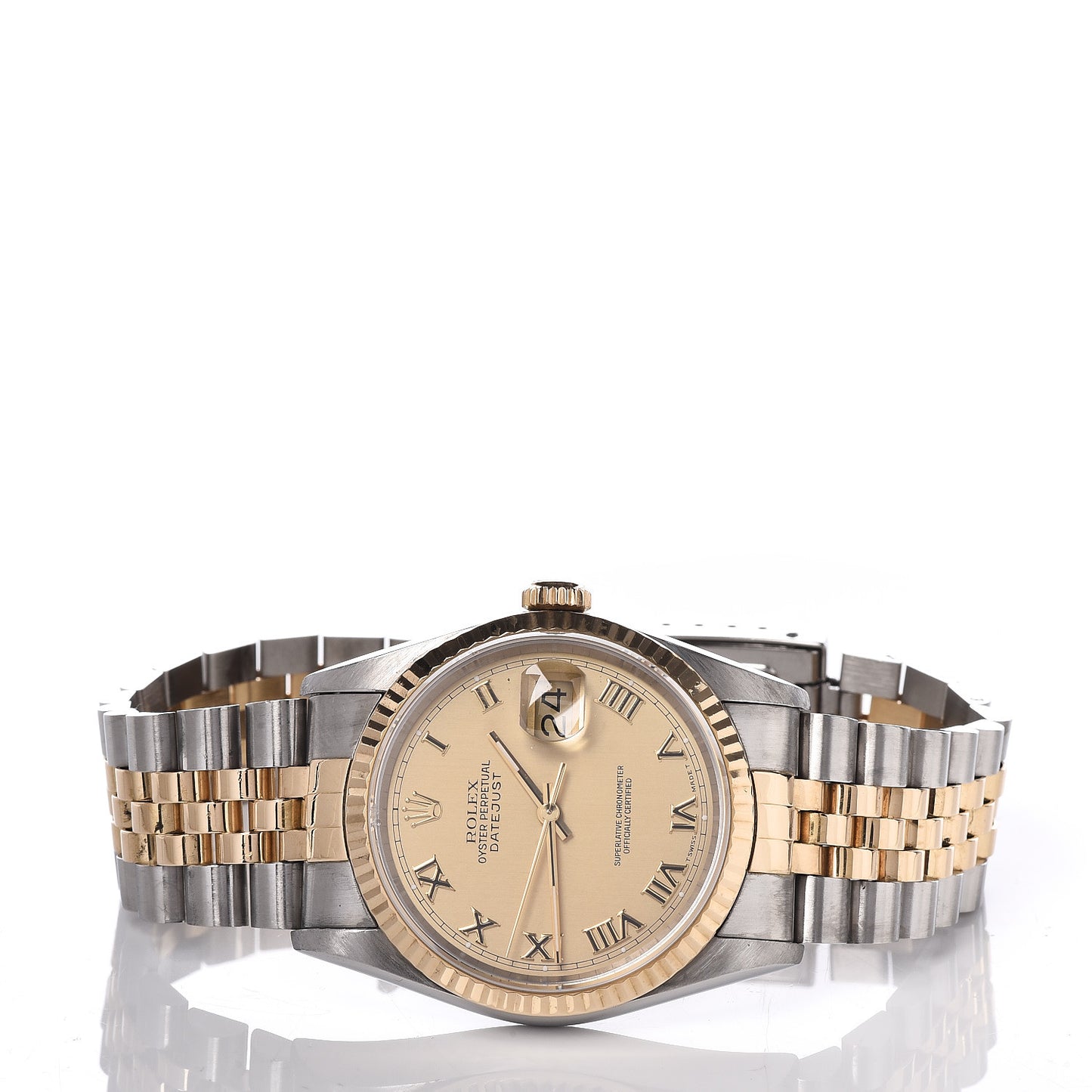 Stainless Steel 18K Yellow Gold 36mm Oyster Perpetual Datejust Watch Champagne Roman 16233