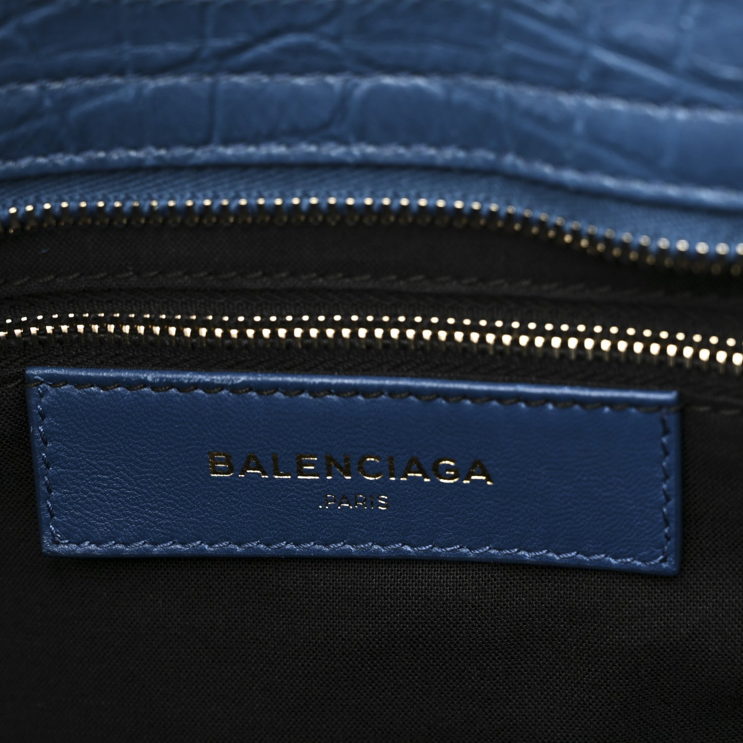 Calfskin Crocodile Embossed Classic Gold Hardware City Bleu Marine