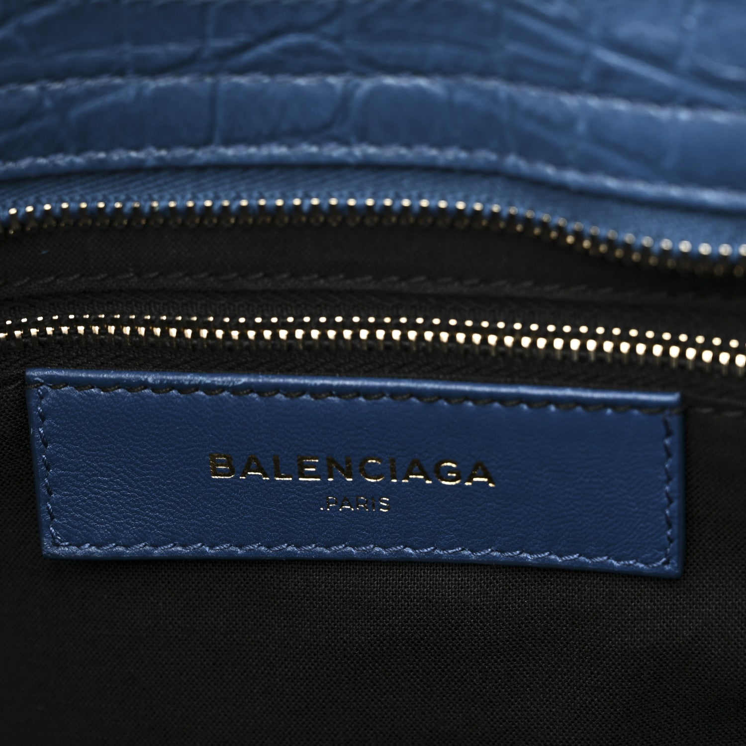 Balenciaga Calfskin Crocodile Embossed Classic Gold Hardware City Bleu Marine 6 of 10