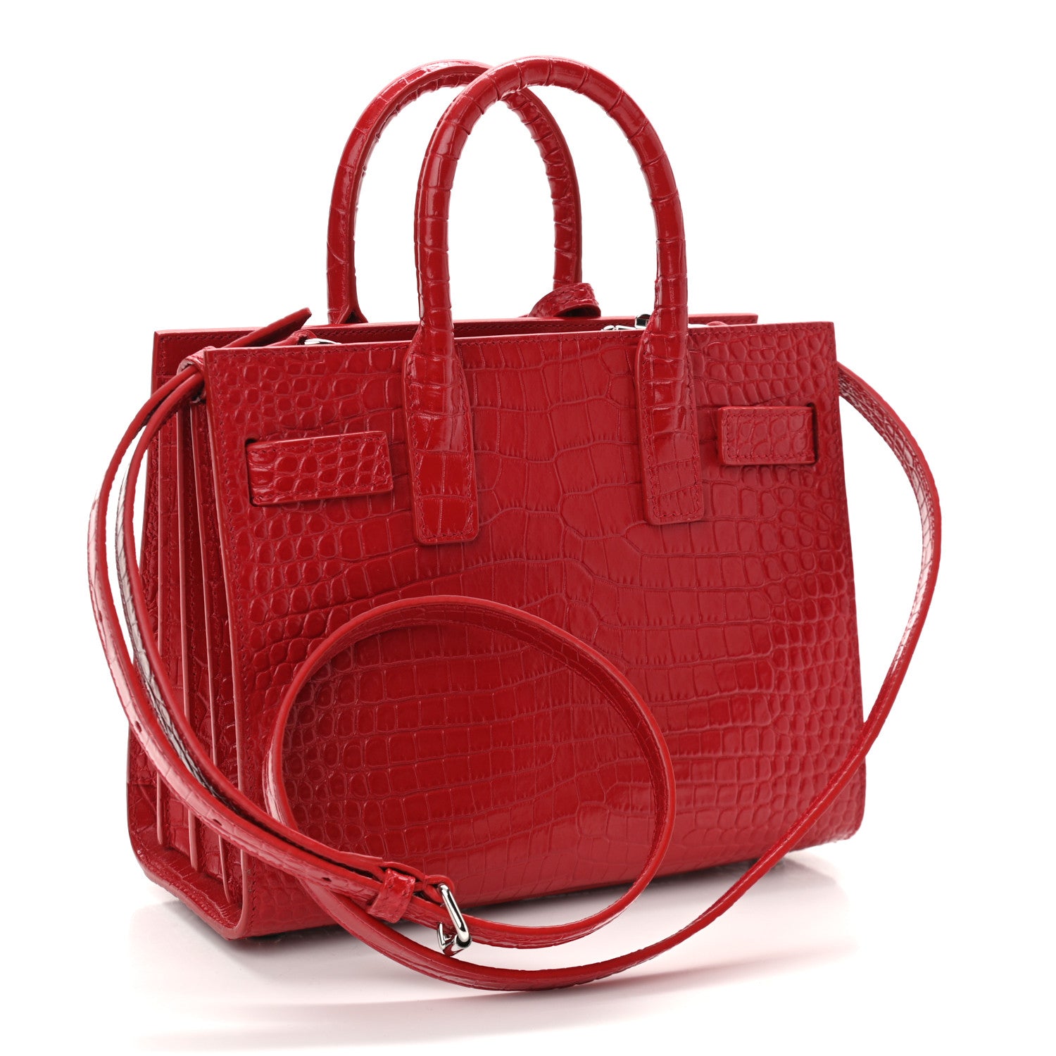 Saint Laurent Calfskin Crocodile Embossed Nano Sac De Jour Red 3 of 10