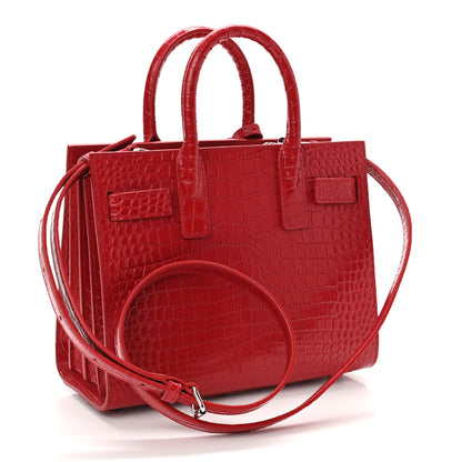 Saint Laurent Calfskin Crocodile Embossed Nano Sac De Jour Red 3 of 10