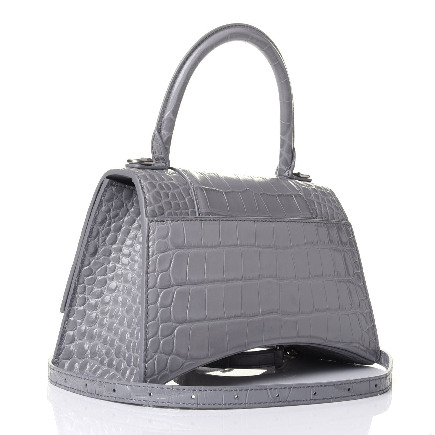 Balenciaga Shiny Calfskin Crocodile Embossed Small Hourglass Top Handle Bag Balenciaga Grey 2 of 4