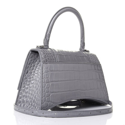 Balenciaga Shiny Calfskin Crocodile Embossed Small Hourglass Top Handle Bag Balenciaga Grey 2 of 4