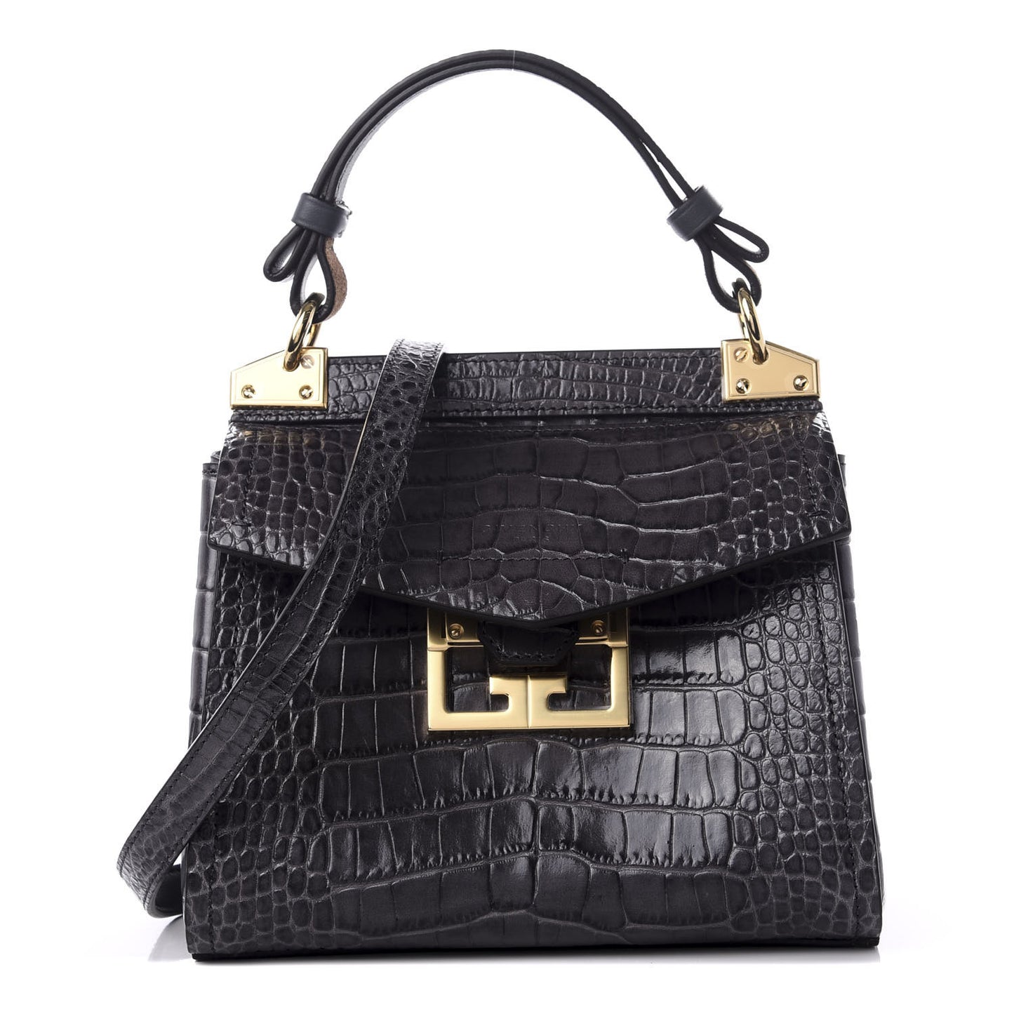 Calfskin Crocodile Embossed Mini Mystic Shoulder Bag Storm Grey