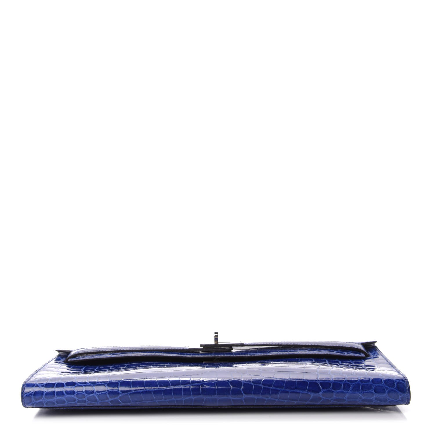 Hermes Shiny Niloticus Crocodile Kelly Cut Pochette Bleu Electrique 7 of 29