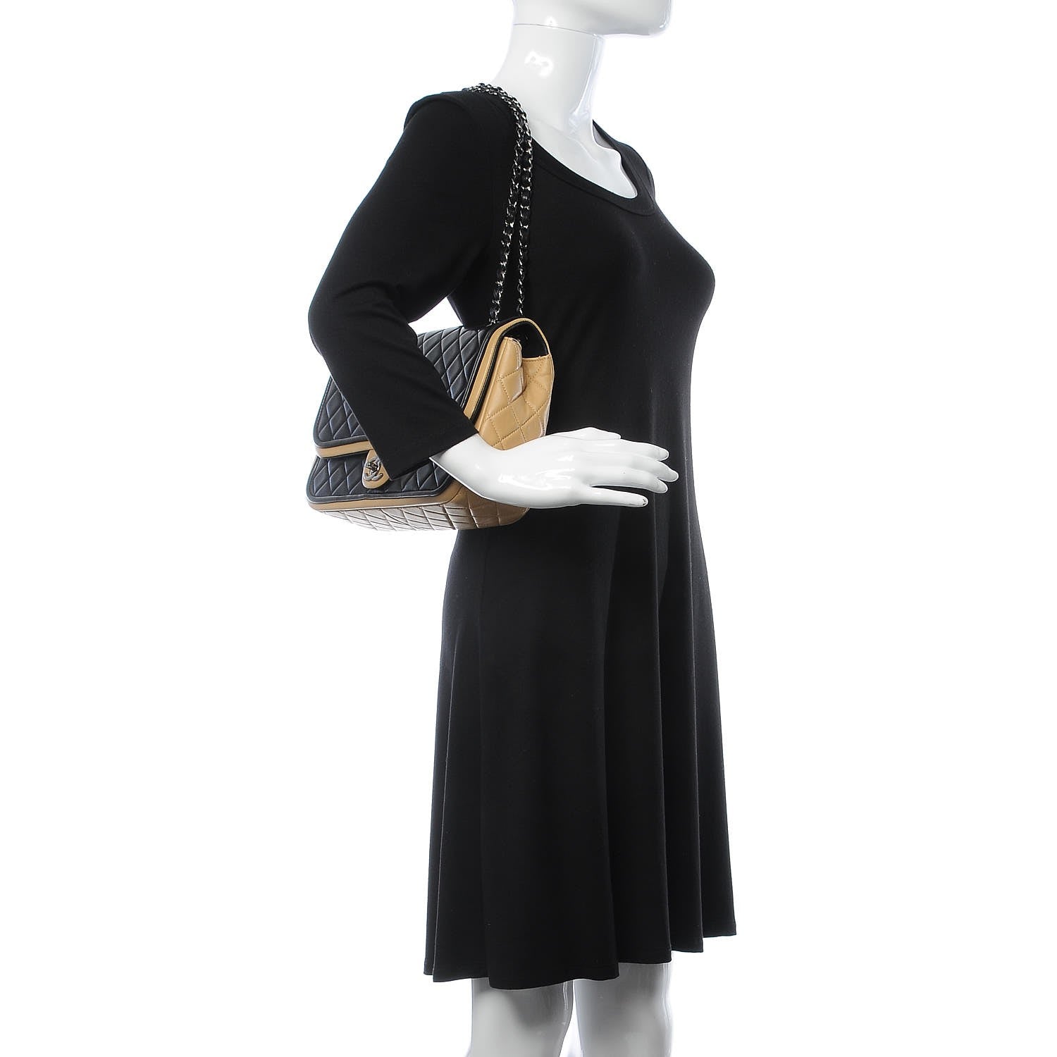 Chanel Lambskin Quilted Large Twist Two Tone Flap Bag Black Beige 2 of 14