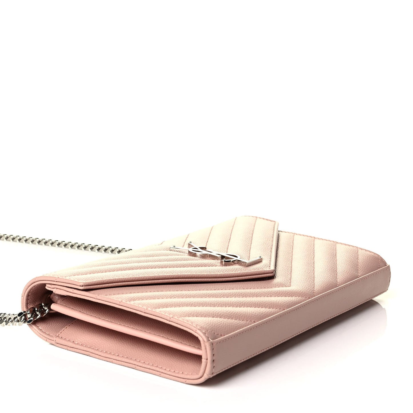 Grain De Poudre Matelasse Chevron Monogram Chain Wallet Pale Pink