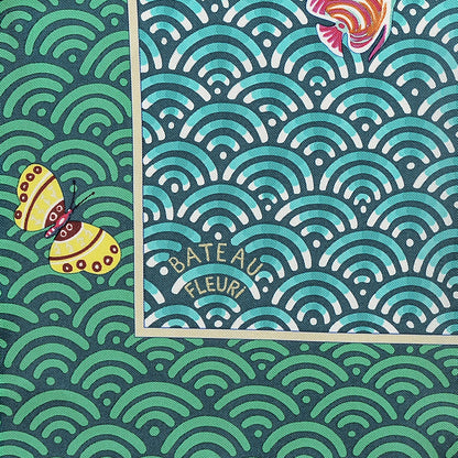 Hermes Silk Bateau Fleuri Scarf 90 Vert Canard Jaune 2 of 10