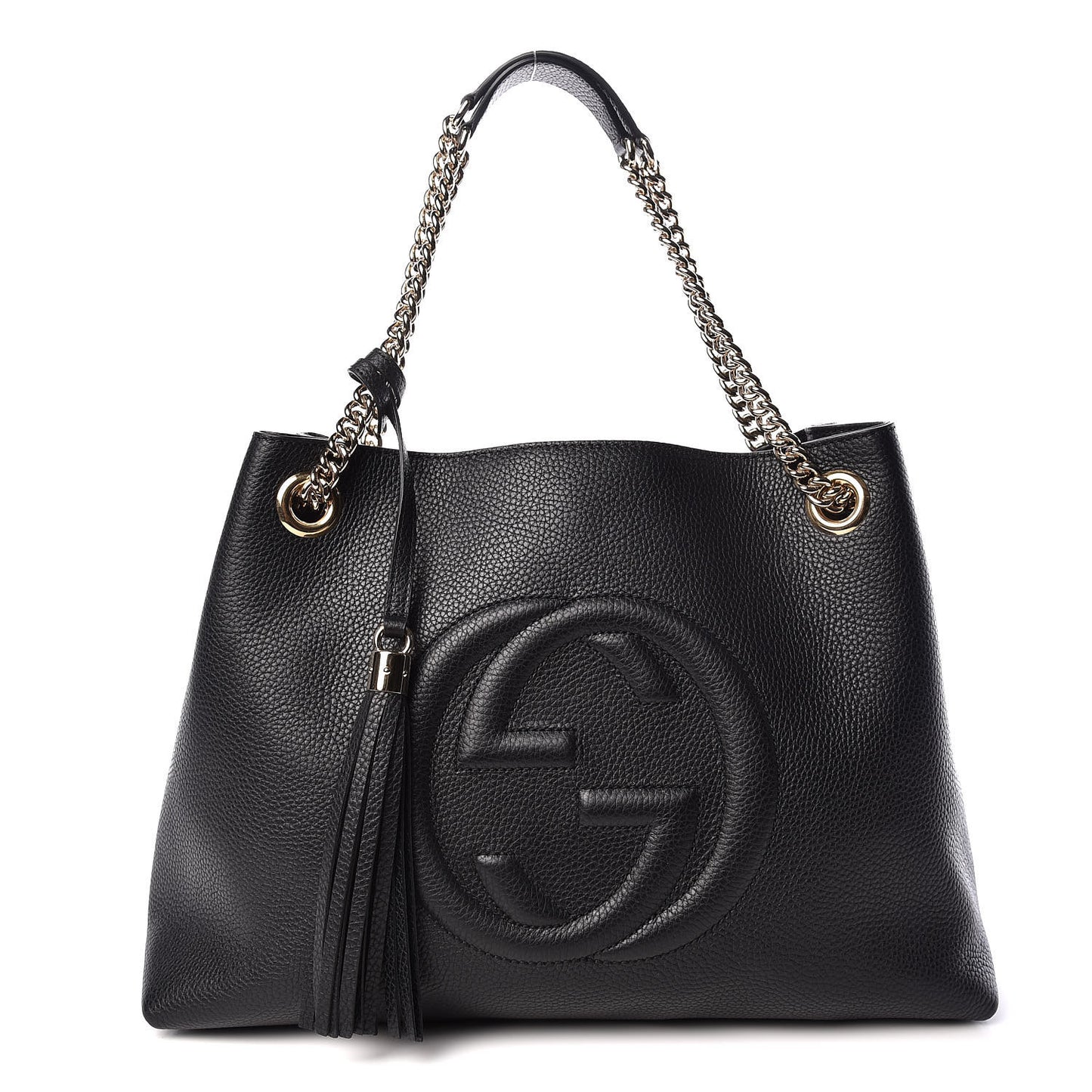 Pebbled Calfskin Medium Soho Chain Shoulder Bag Black