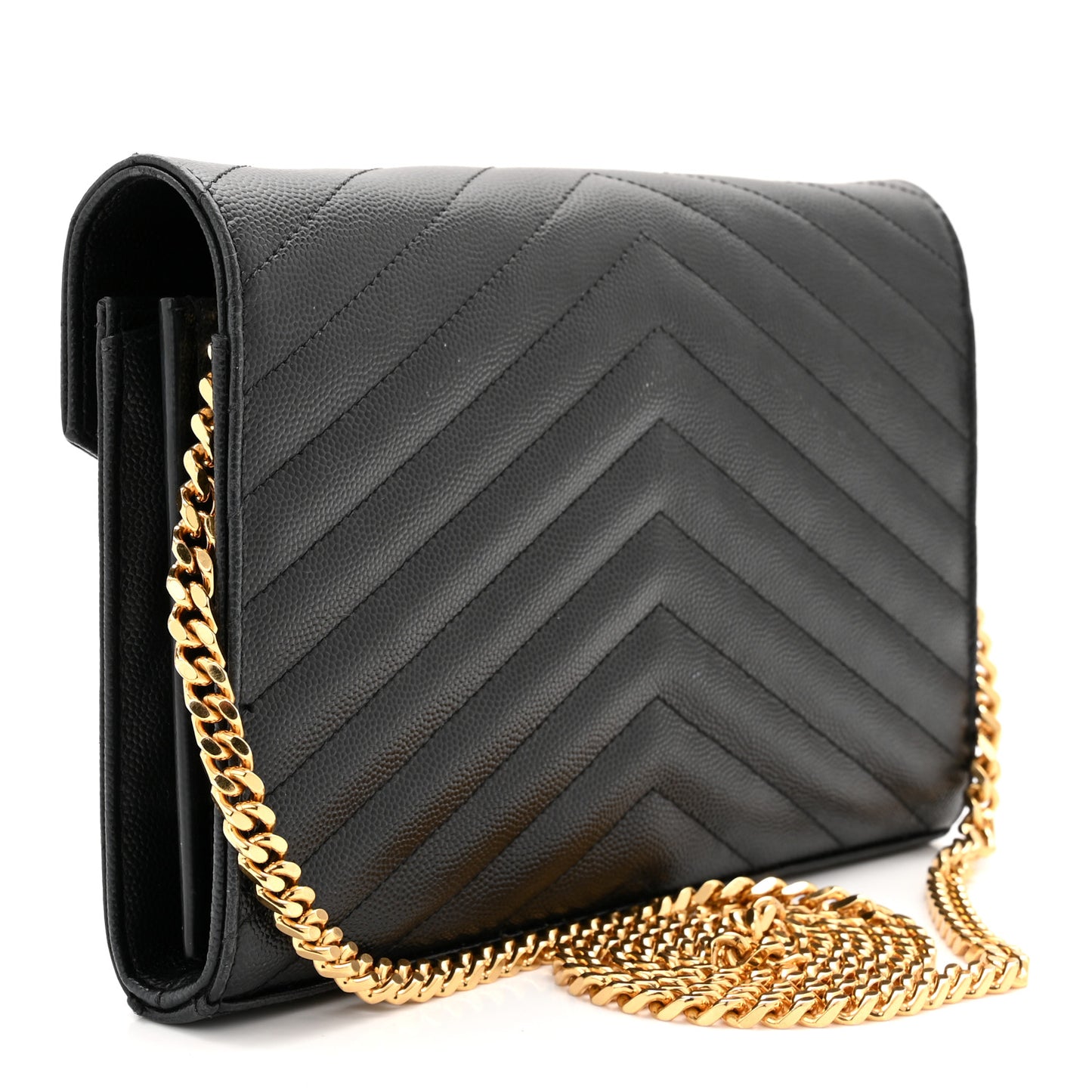 Grain De Poudre Matelasse Chevron Monogram Chain Wallet Black
