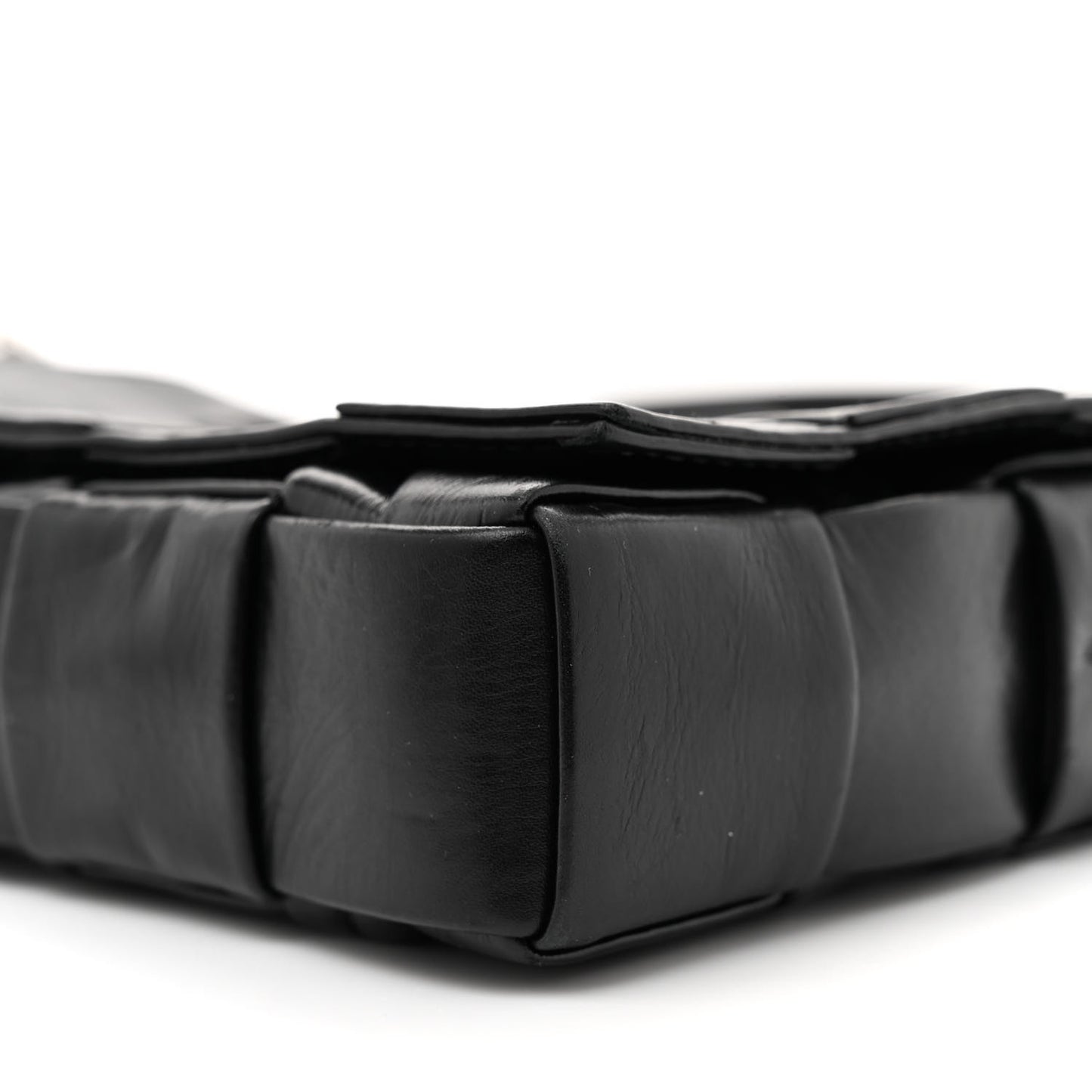 Paper Calfskin Maxi Intreccio Cassette Crossbody Bag Black