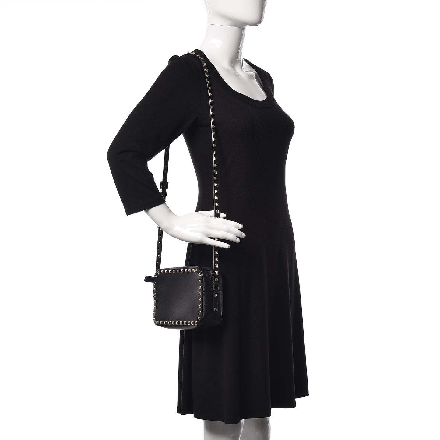 Calfskin Rockstud Camera Crossbody Bag Black