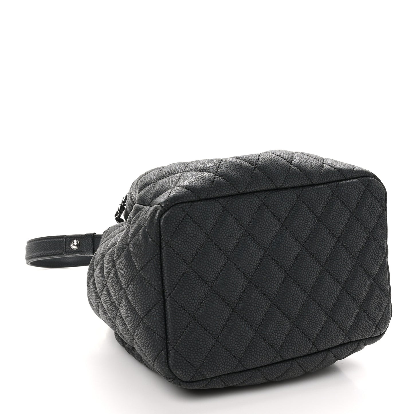 Caviar Flat Quilted CC Chain Bucket Drawstring Bag Black