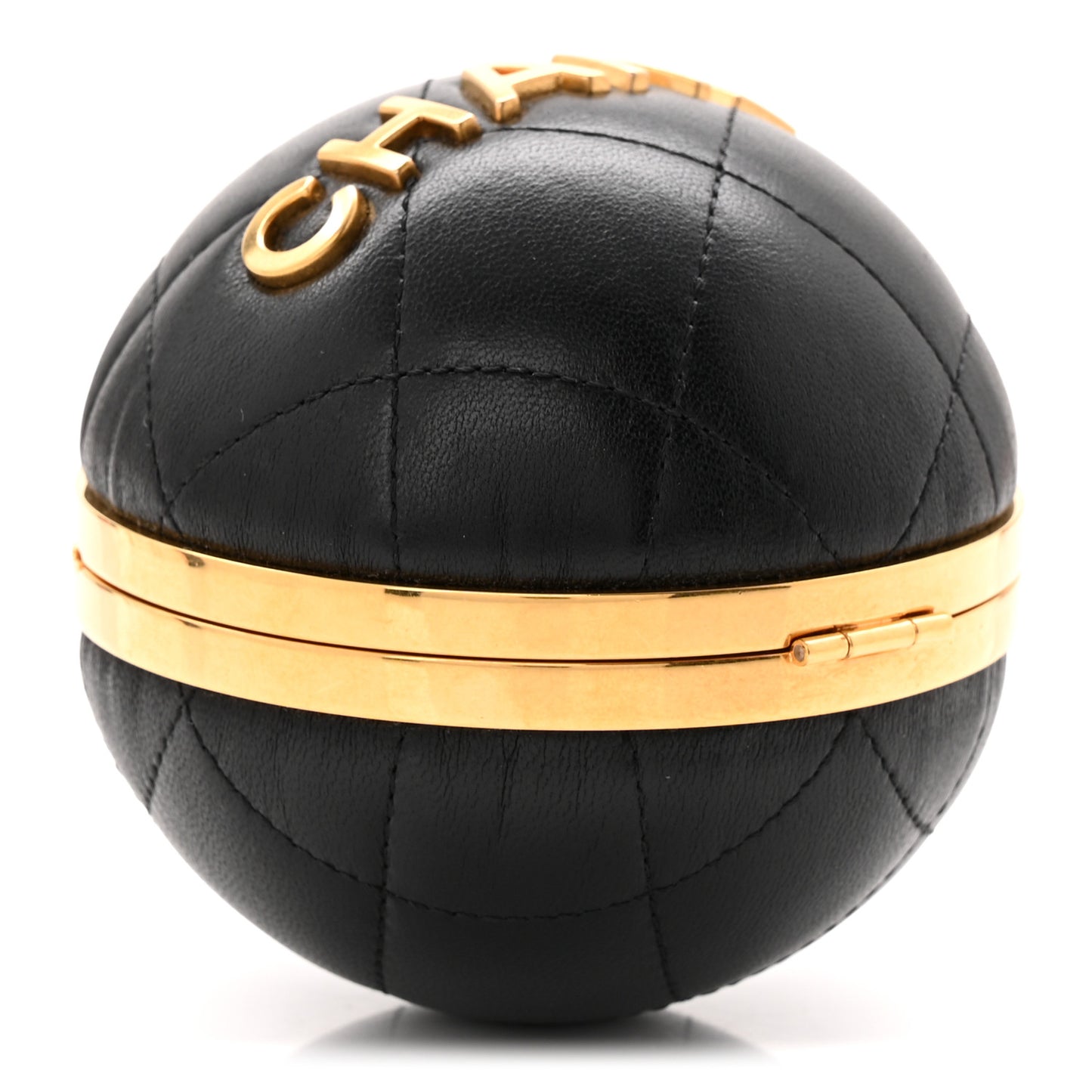 Lambskin Quilted Sphere Minaudiere Chain Clutch Black