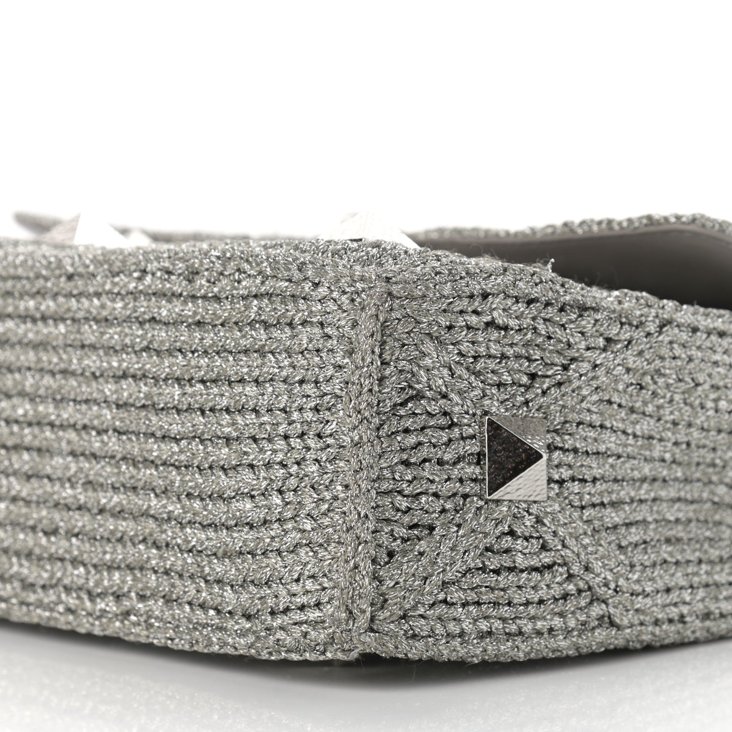 Metallic Lurex Knit Large Roman Stud Shoulder Bag Silver