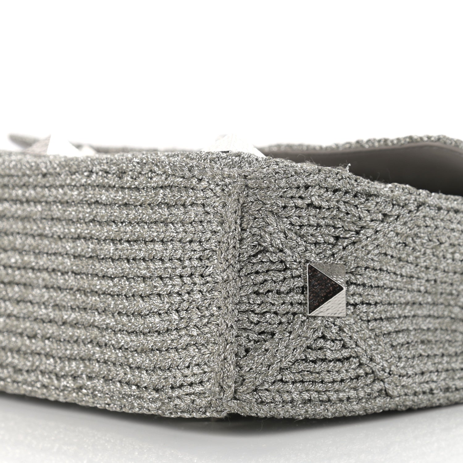 Valentino Garavani Metallic Lurex Knit Large Roman Stud Shoulder Bag Silver 9 of 12
