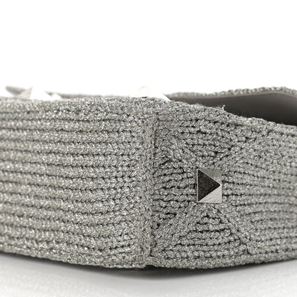 Valentino Garavani Metallic Lurex Knit Large Roman Stud Shoulder Bag Silver 9 of 12