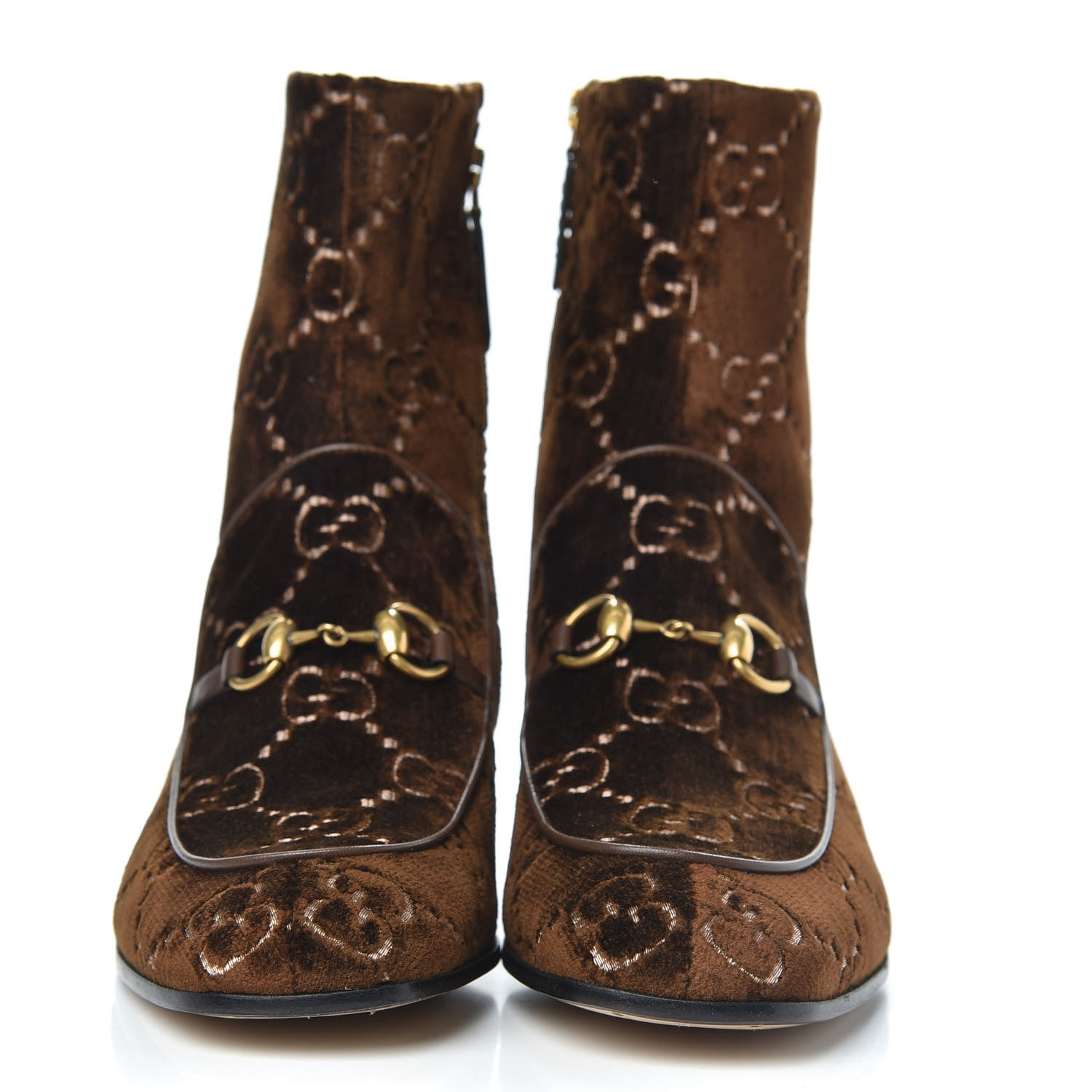 Gucci Velvet GG Monogram Crystal Horsebit Ankle Boots 40 Brown Vintage Cocoa 2 of 8