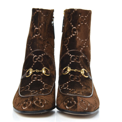 Gucci Velvet GG Monogram Crystal Horsebit Ankle Boots 40 Brown Vintage Cocoa 2 of 8