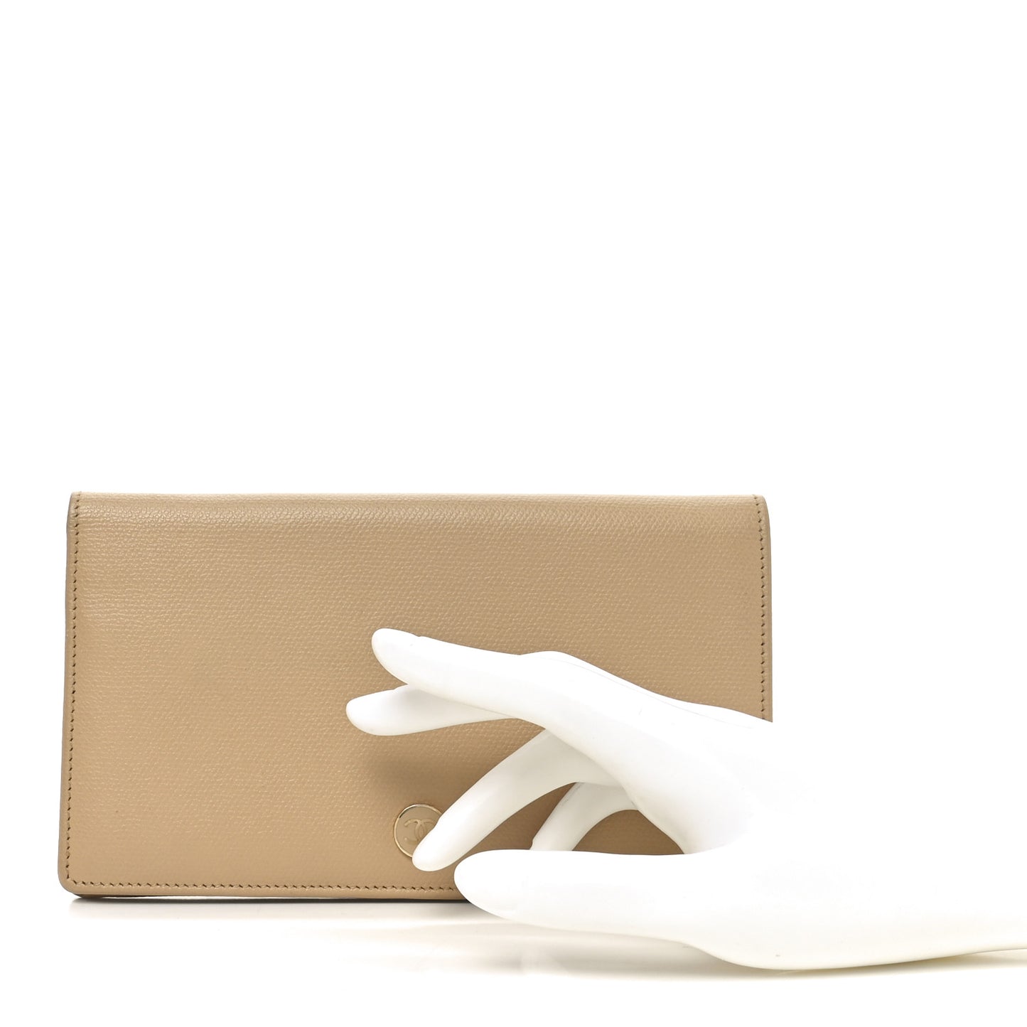Grained Calfskin CC Button Yen Wallet Beige
