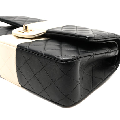 Chanel Lambskin Quilted Medium Double Flap Black White 10 of 11