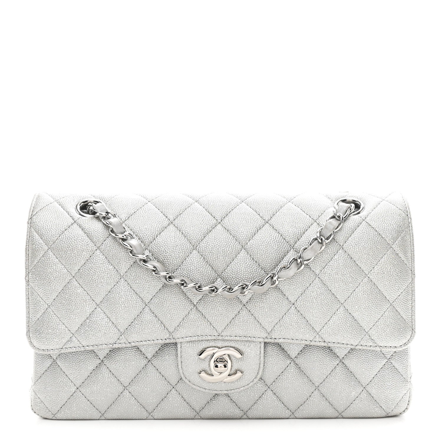 Chanel Glittered Metallic Caviar Quilted Medium Double Flap Silver 1 of 10