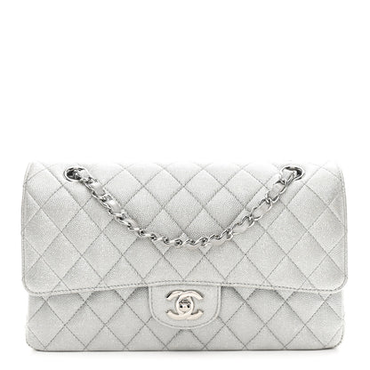 Chanel Glittered Metallic Caviar Quilted Medium Double Flap Silver 1 of 10