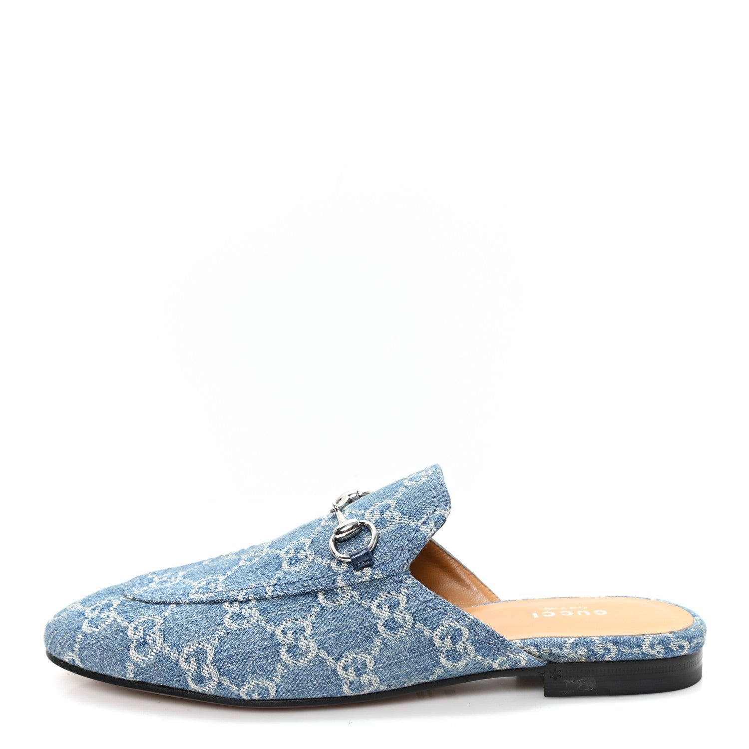 Gucci New Denim GG Malaga Kid Womens Princetown Slippers 38.5 Light Blue Royale 1 of 9