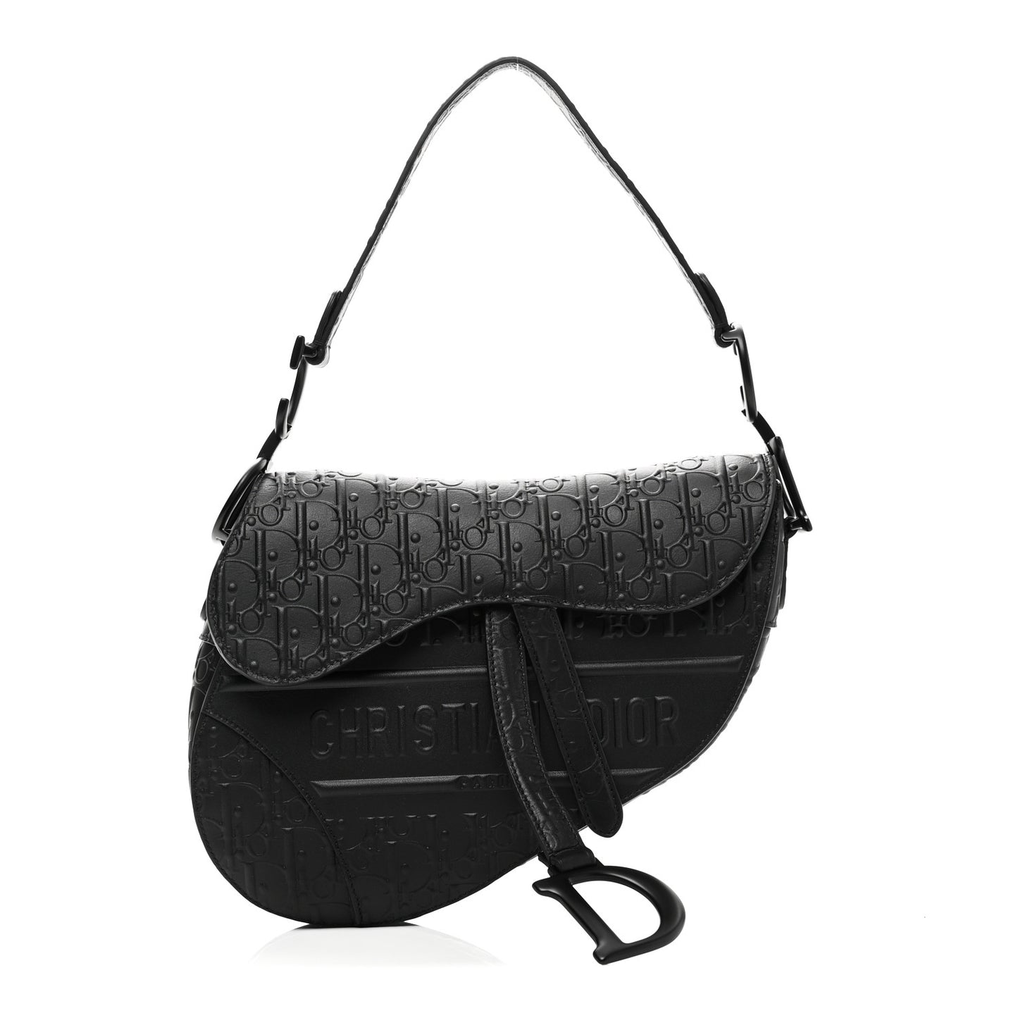 Calfskin Embossed Oblique Saddle Bag Black