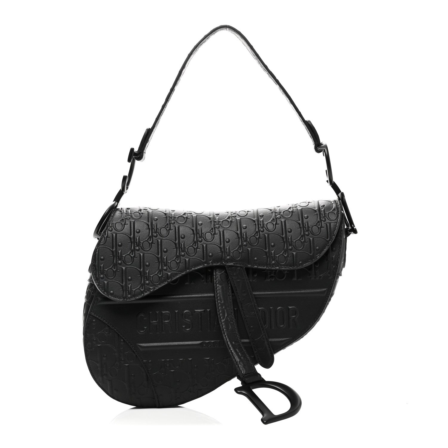 Christian Dior Calfskin Embossed Oblique Saddle Bag Black 1 of 10