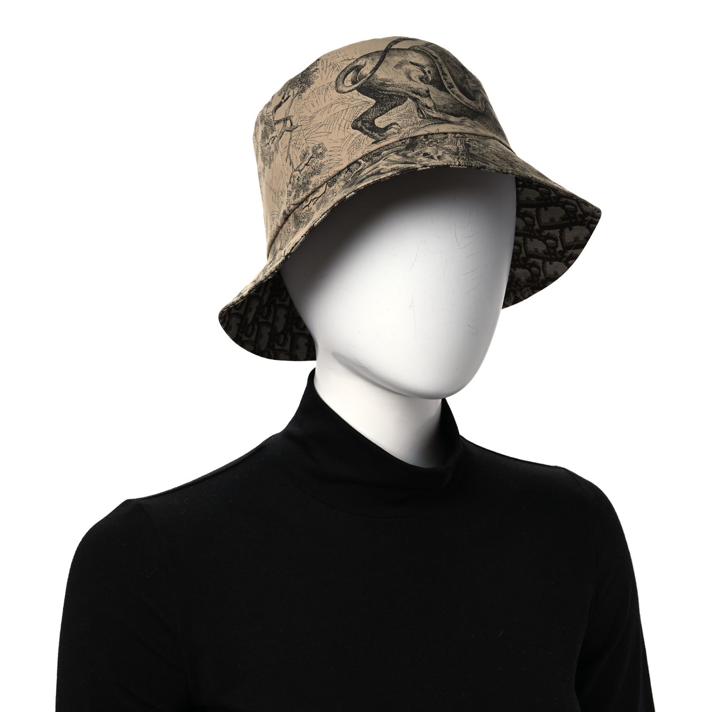 Oblique Toile De Jouy Reversible Teddy-D Brim Bucket Hat 59 Hazelnut Black