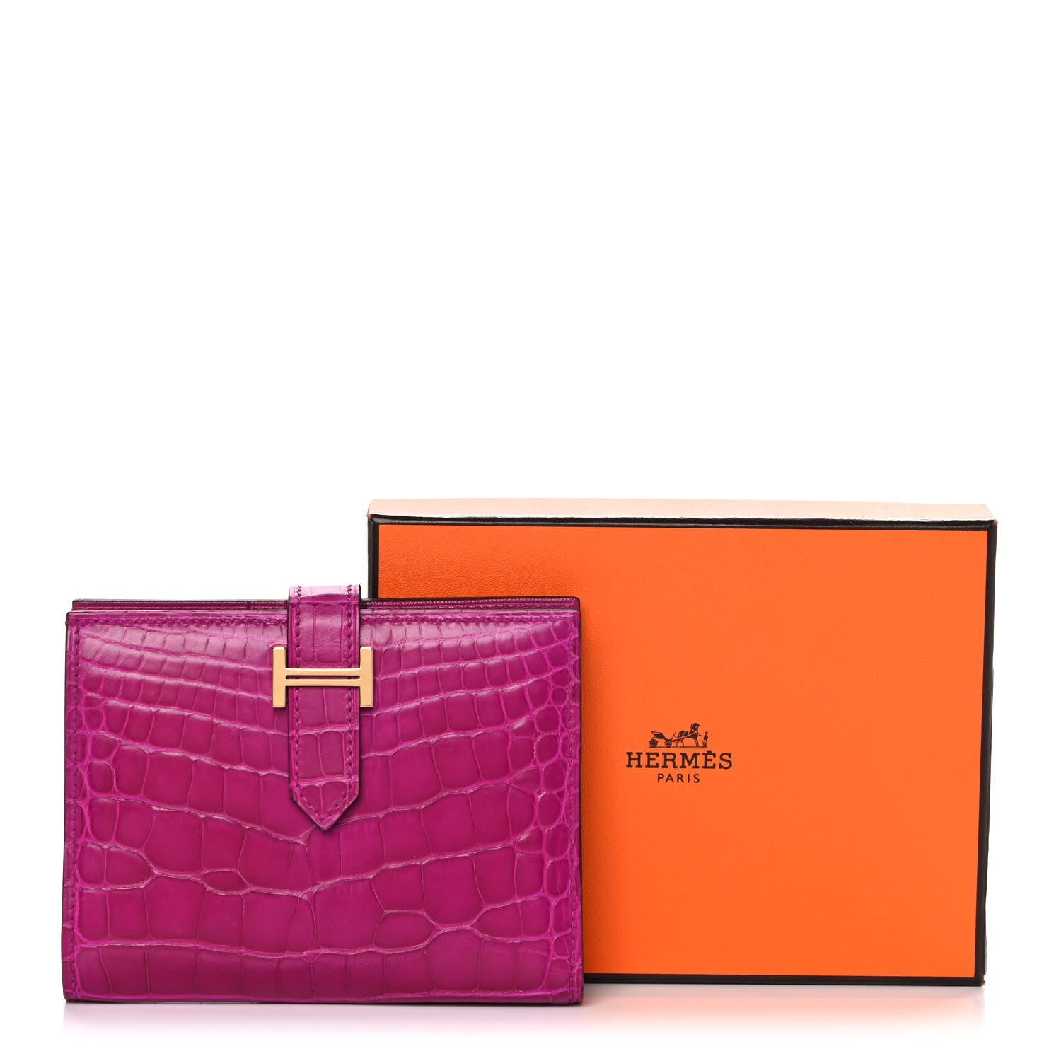 Hermes Matte Alligator Bearn Compact Wallet Rose Scheherazade 12 of 12