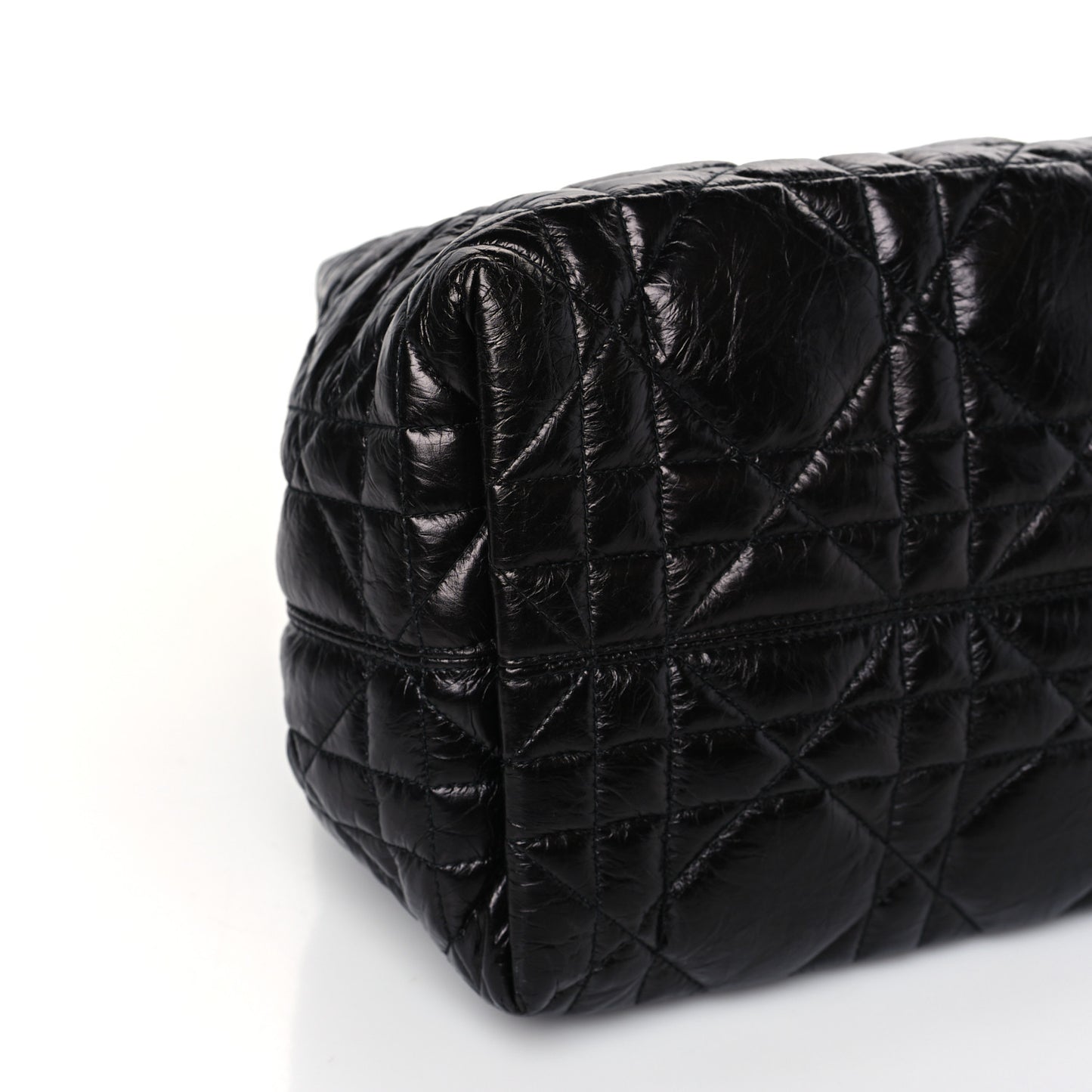 Crinkled Calfskin Cannage Medium Dior Tojours Bag Black