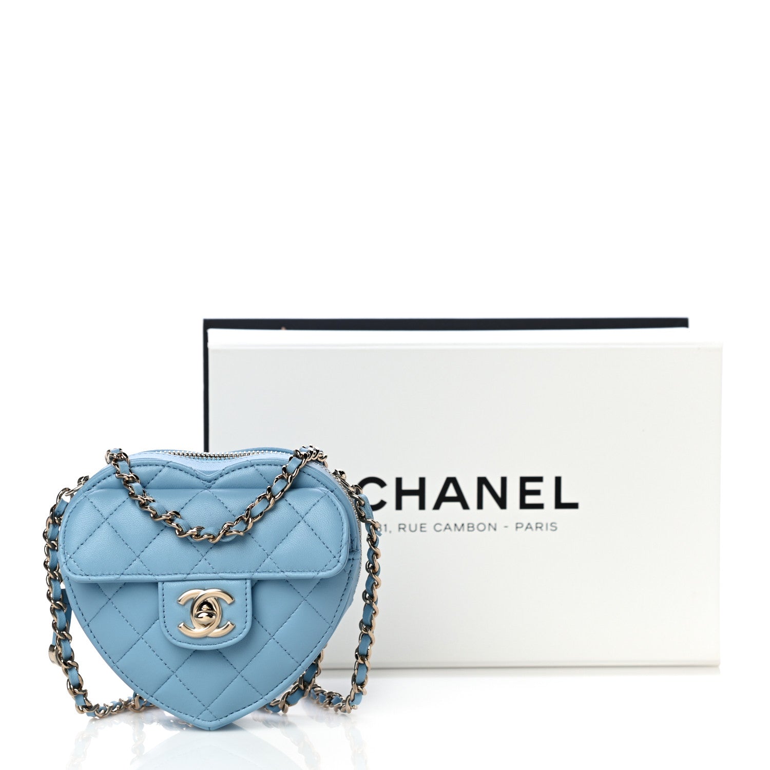 Chanel Lambskin Quilted CC In Love Heart Clutch With Chain Light Blue 10 of 10
