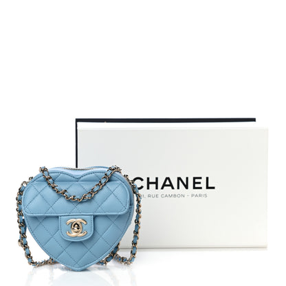 Chanel Lambskin Quilted CC In Love Heart Clutch With Chain Light Blue 10 of 10