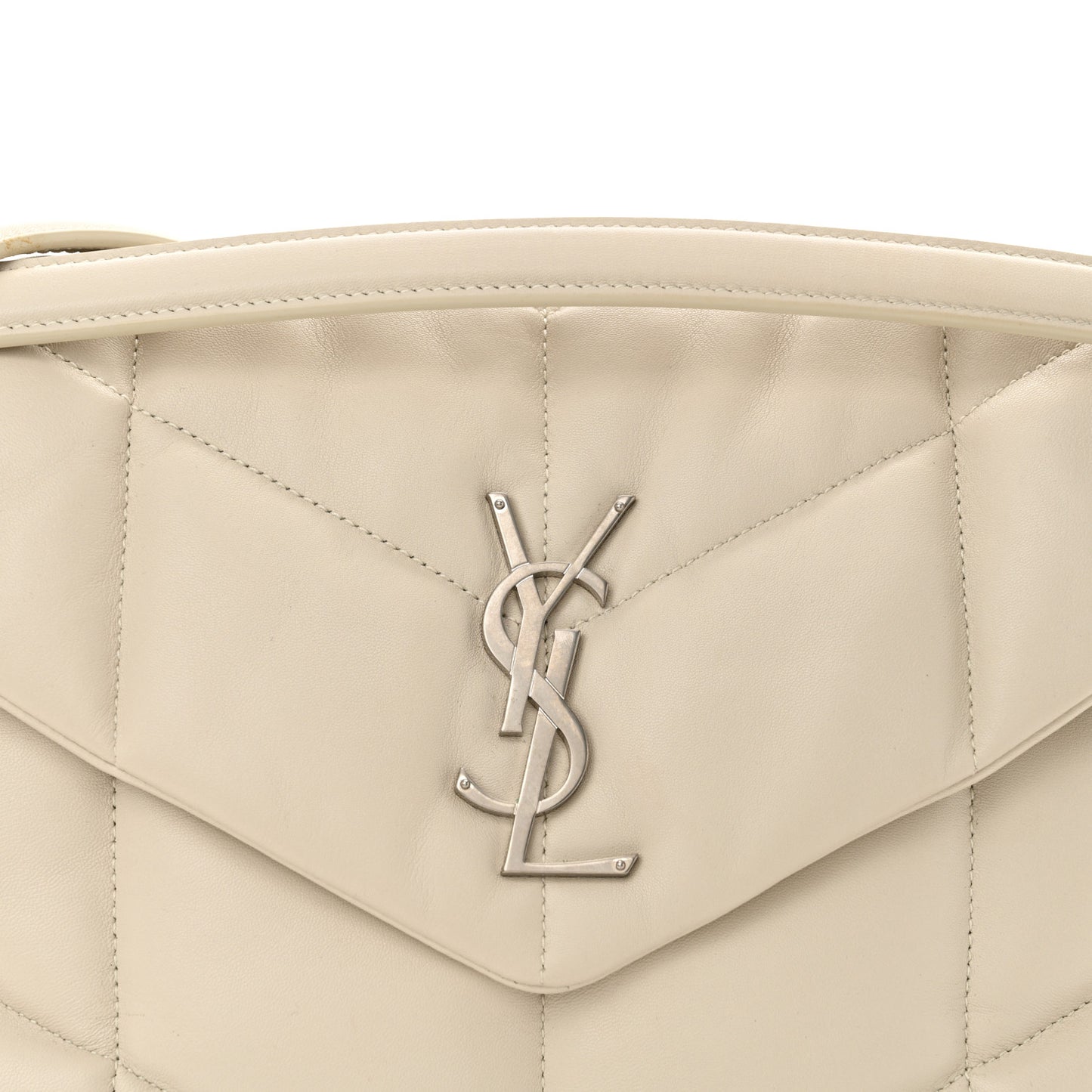 Lambskin Quilted Medium Loulou Puffer Monogram Chain Satchel Crema Soft