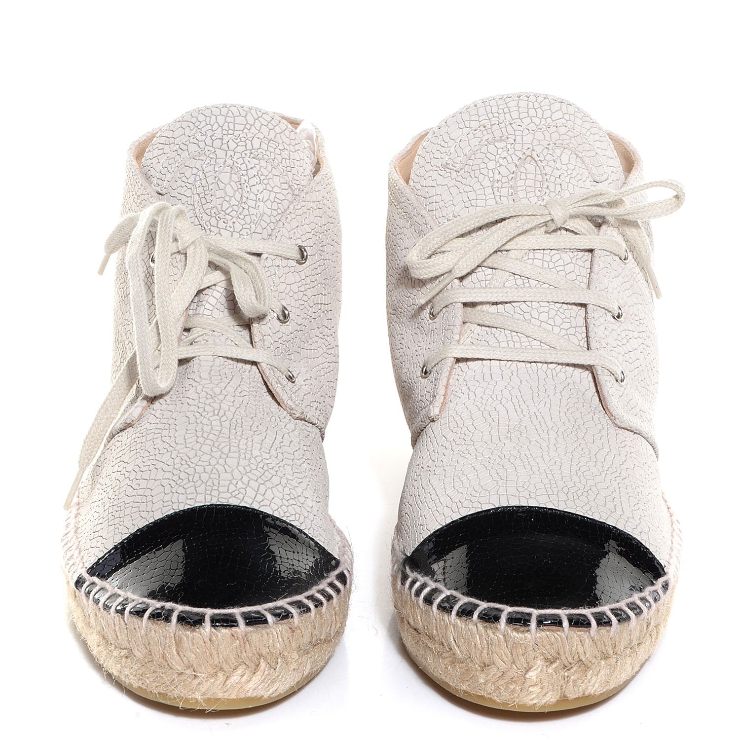 Chanel Crackled Calfskin High Top Espadrilles 41 Beige Black 2 of 20