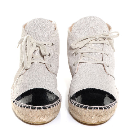 Chanel Crackled Calfskin High Top Espadrilles 41 Beige Black 2 of 20