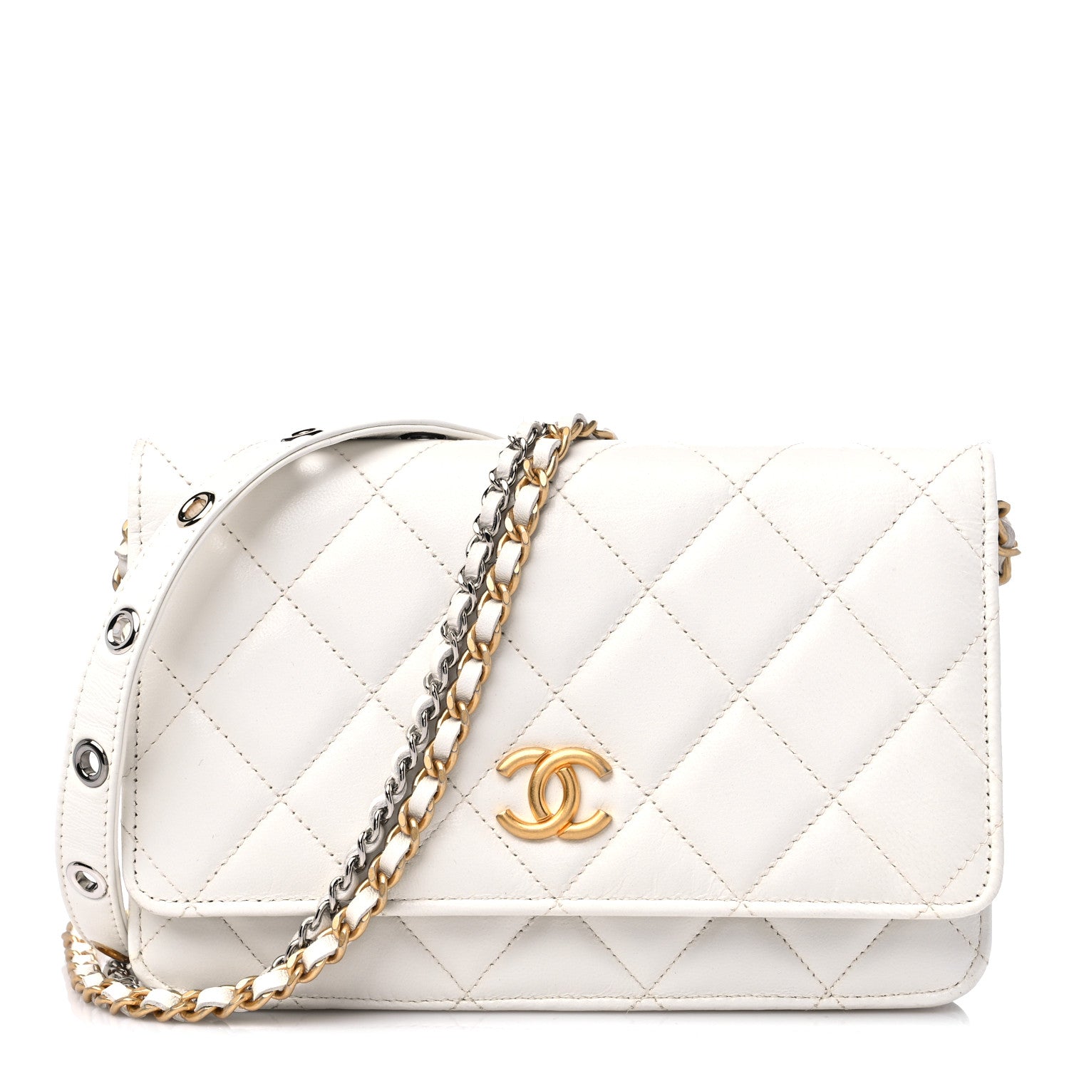 Chanel Goatskin Quilted Punk Essentials Wallet On Chain WOC White 1 of 10
