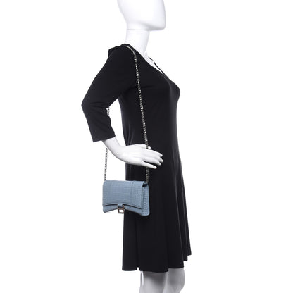 Balenciaga Shiny Calfskin Crocodile Embossed Hourglass Chain Bag Blue Grey 3 of 17