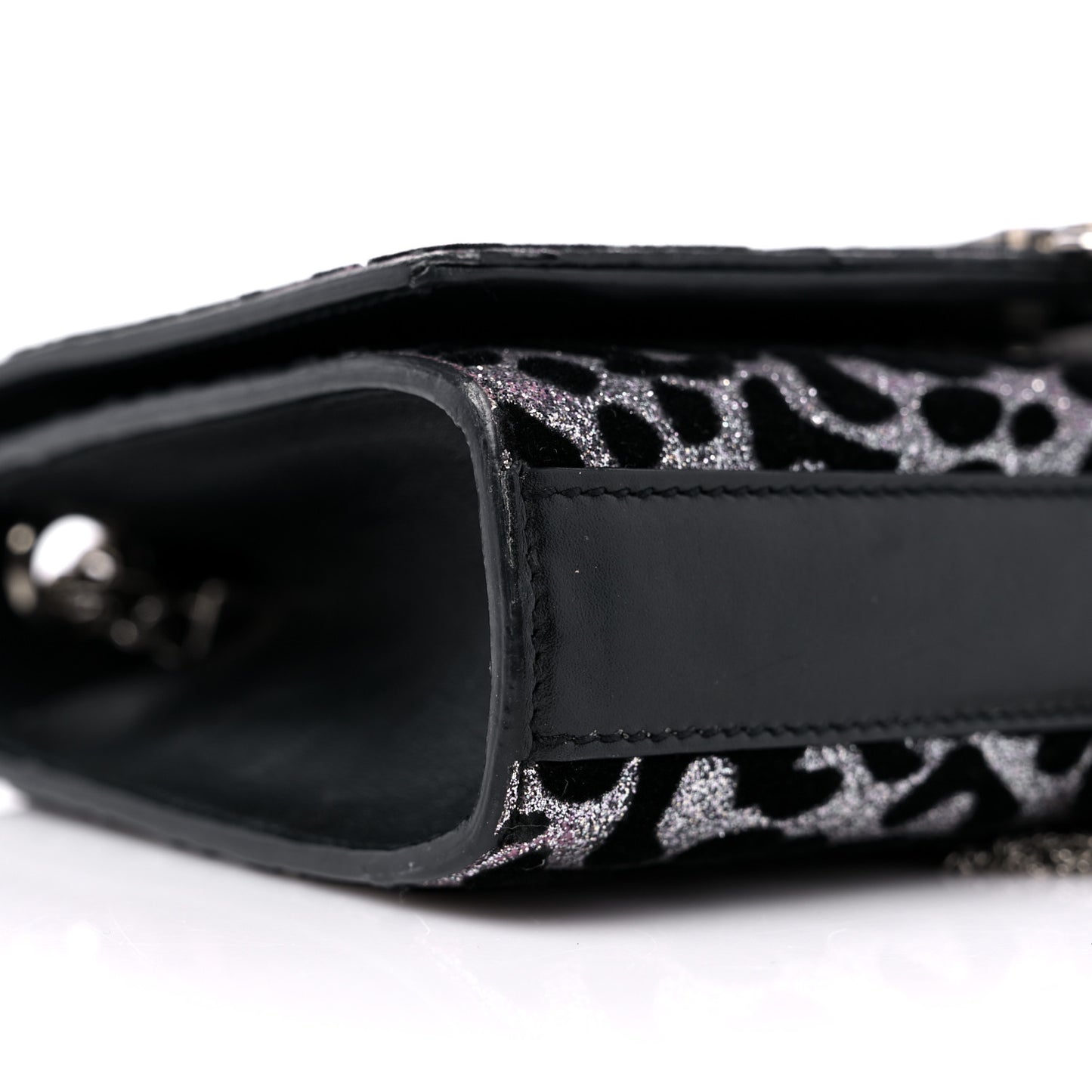 Glitter Leopard Small Monogram Kate Tassel Satchel Platine Black