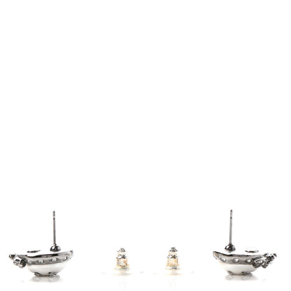 Chanel Pearl Crystal CC Round Earrings Silver 3 of 4