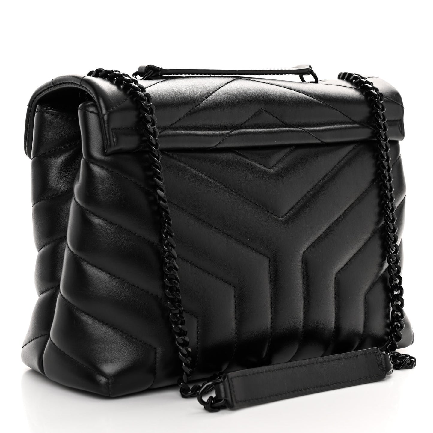 Calfskin Y Quilted Monogram Monochrome Small Loulou Chain Satchel Black