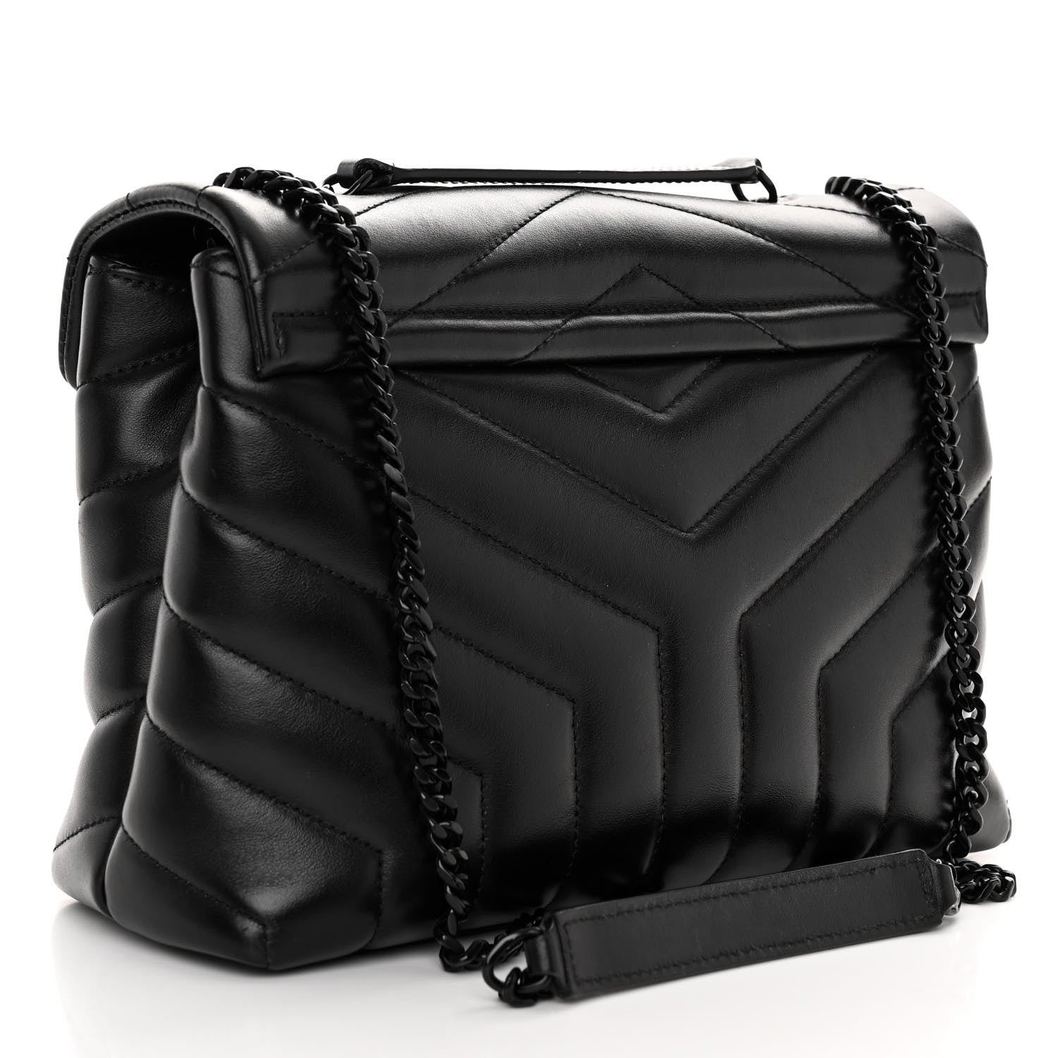 Saint Laurent Calfskin Y Quilted Monogram Monochrome Small Loulou Chain Satchel Black 3 of 9